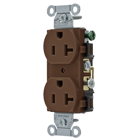 Bryant Straight Blade Receptacle, 5-20R, 20 A, 125V AC, 2 Pole, 3 Wire, Grounded CBRS20